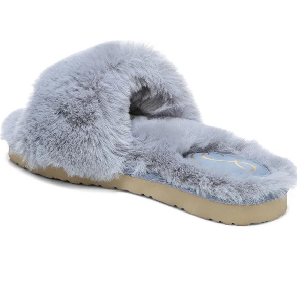 NWT Sam Edelman size 11 blue grey faux fur slipper/slide - Picture 2 of 11